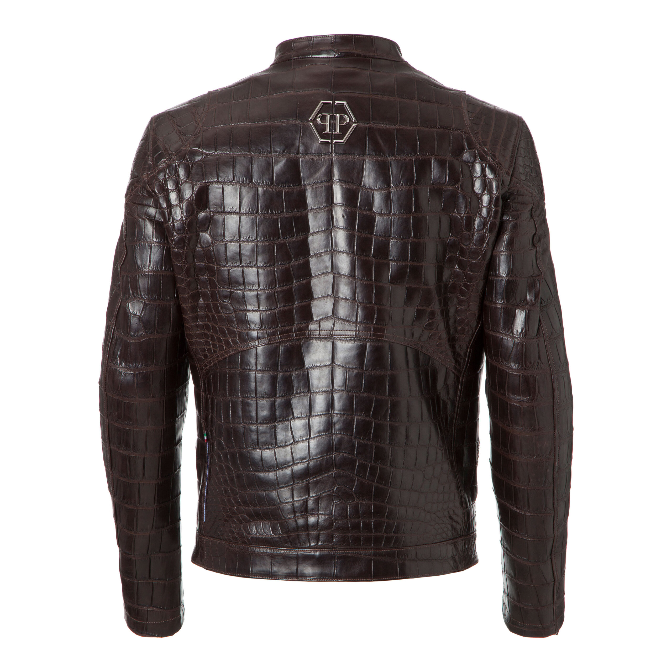 Philipp Plein Brown Real Crocodile Leather Jacket Leather Guys