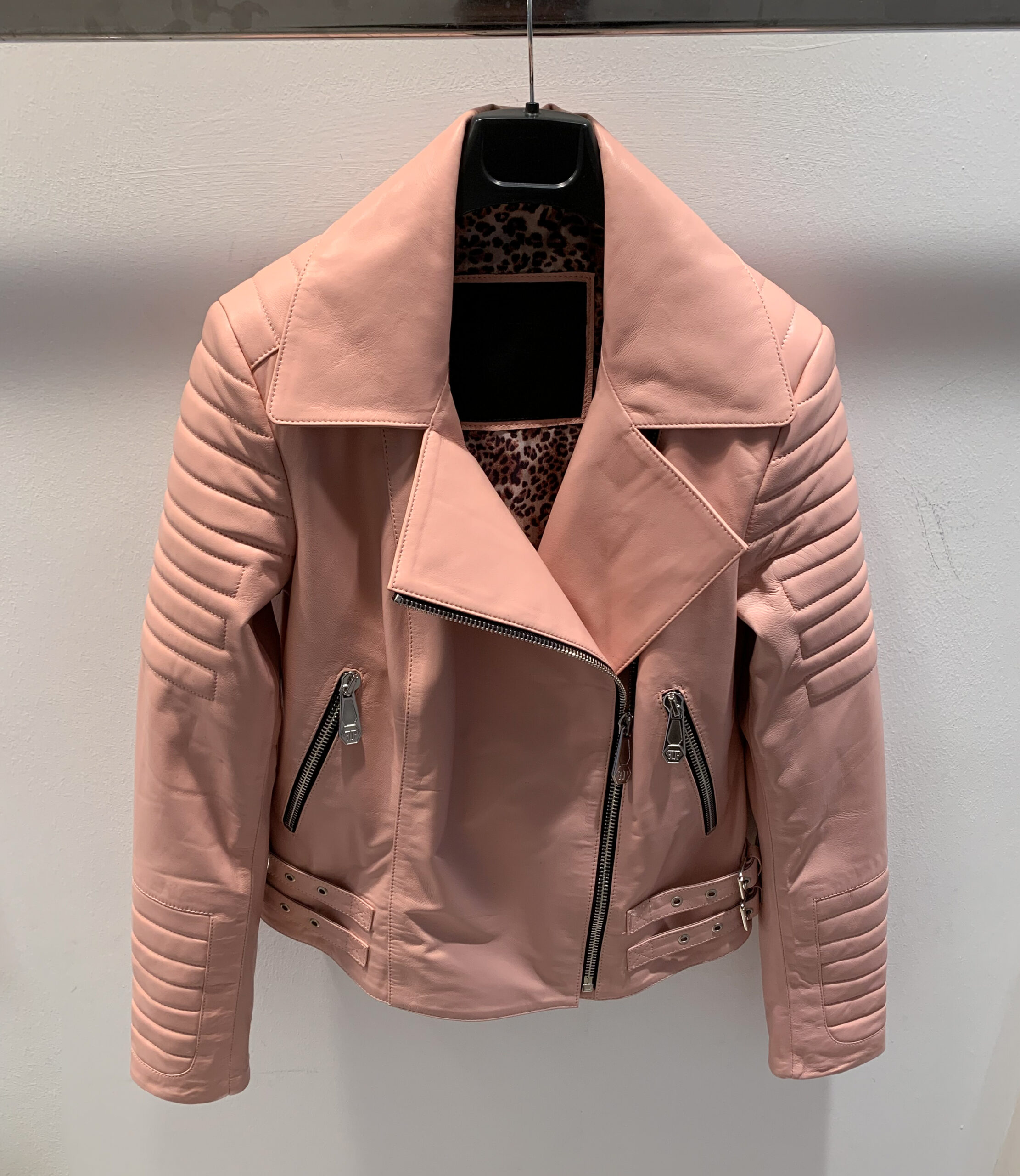 Philipp Plein Women Pink Biker Leather Jacket Leather Guys