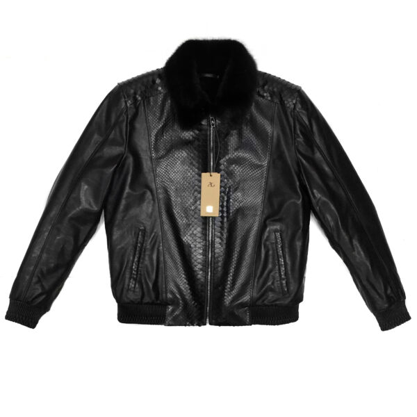Angelo Galasso Python Leather Mink Fur Collar Jacket