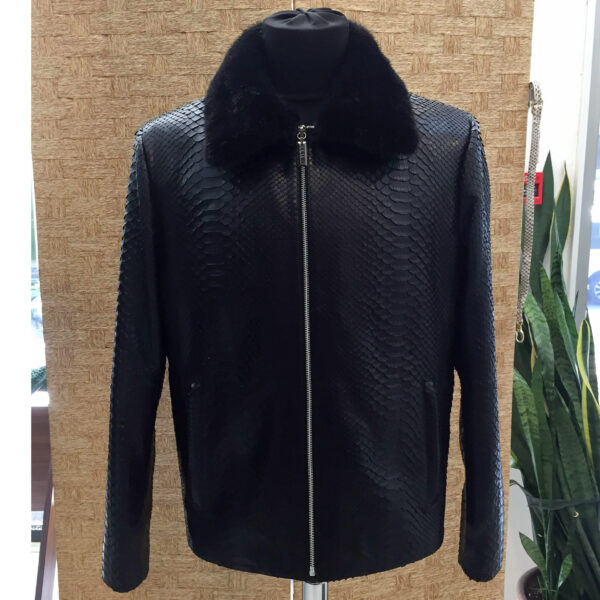 Python Leather Mink Fur Collar Jacket