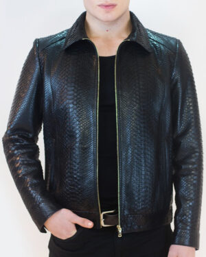 SR Black Python Leather Jacket