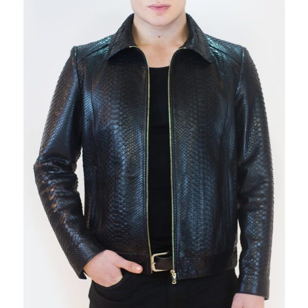 SR Black Python Leather Jacket