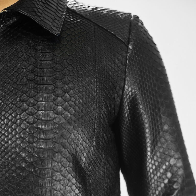 SR Black Python Leather Jacket - Leather Guys
