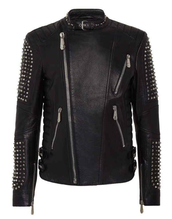 Philipp Plein Biker Leather Jacket Studs