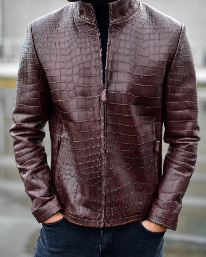 Brown Genuine Crocodile Skin Jacket Leather Guys