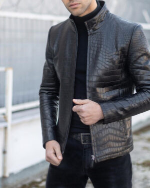 Black Genuine Crocodile Skin Jacket