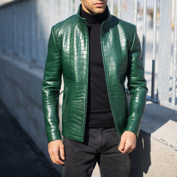 Green Genuine Crocodile Skin Jacket - Leather Guys