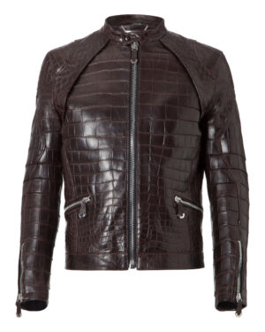 Philipp Plein Brown Real Crocodile Leather Jacket