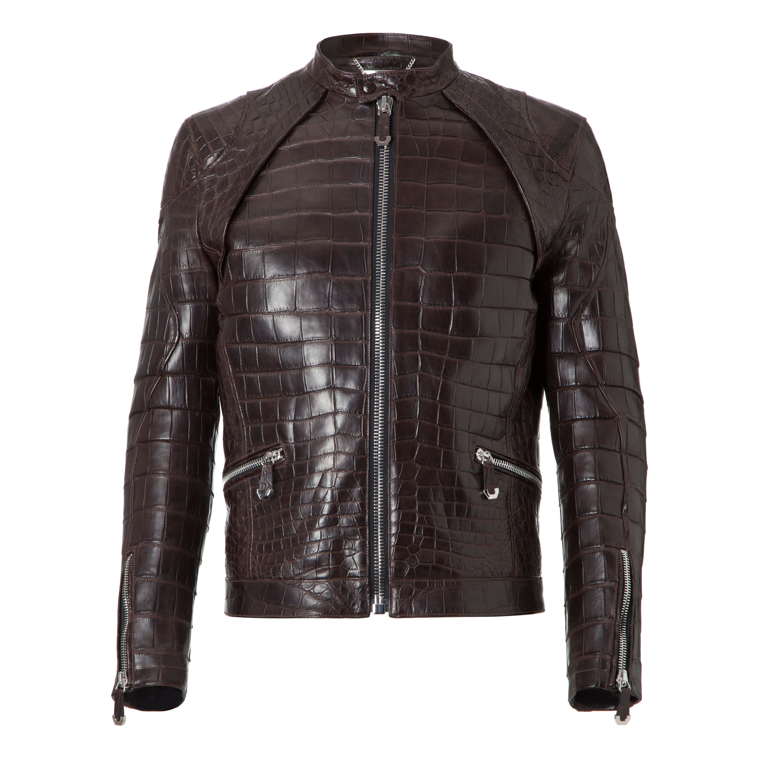 Philipp Plein Brown Real Crocodile Leather Jacket - Leather Guys
