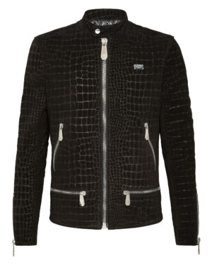 Philipp Plein Crocodile Embossed Suede Jacket