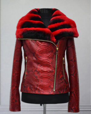 Womens Red Python Leather Jacket