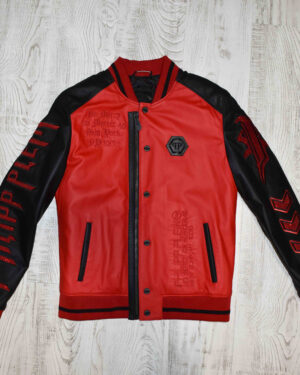 Philipp Plein Crystal Printed Leather Jacket
