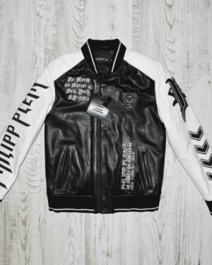 Philipp Plein Crystal Skull Printed Leather Jacket
