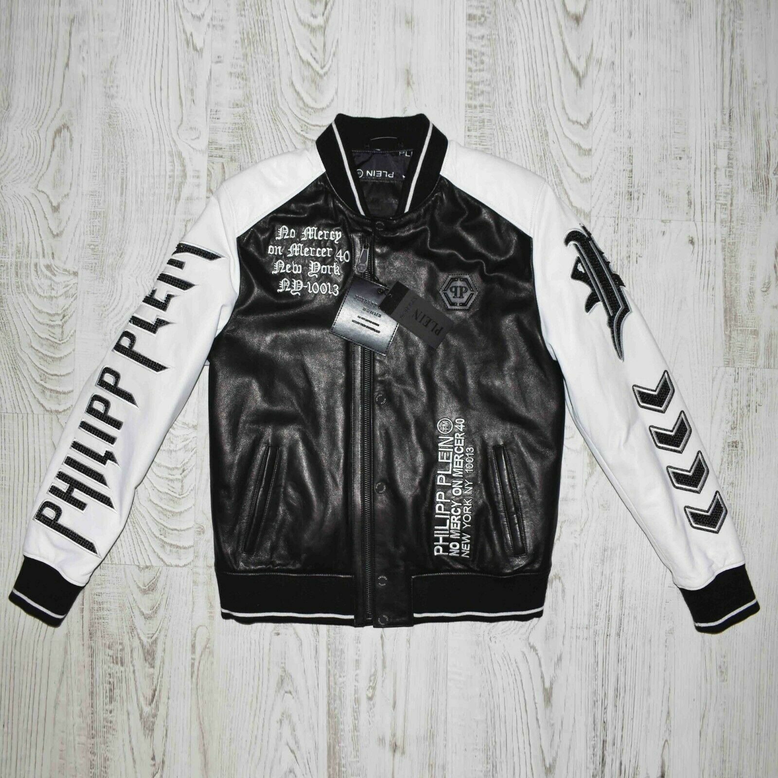 Philipp Plein Crystal Skull Printed Leather Jacket