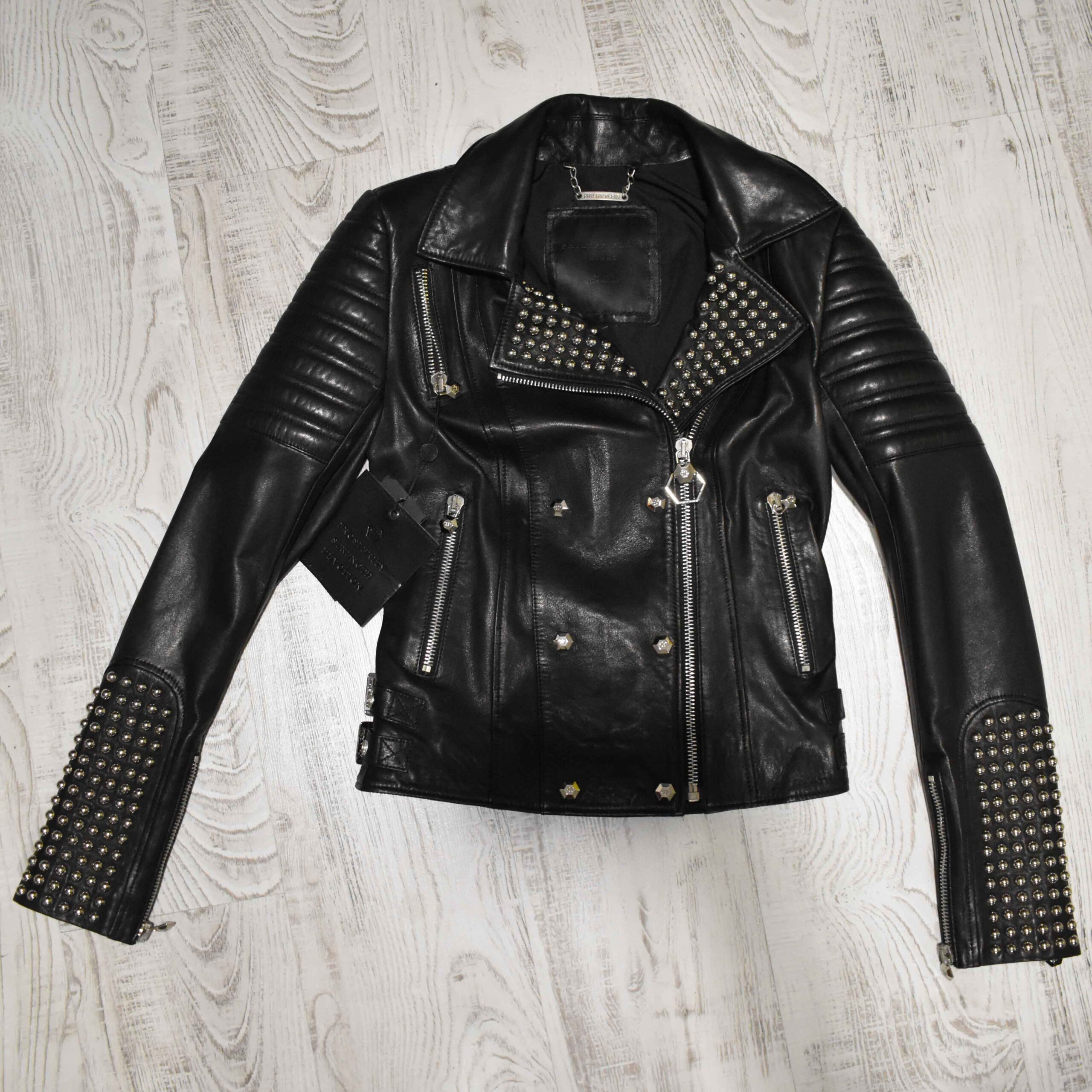 Philipp Plein Womens Biker Leather Jacket