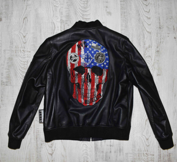 Philipp Plein USA Flag Skull Leather Jacket