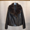 Womens Python Leather Biker Jacket With Sable Fur Trim