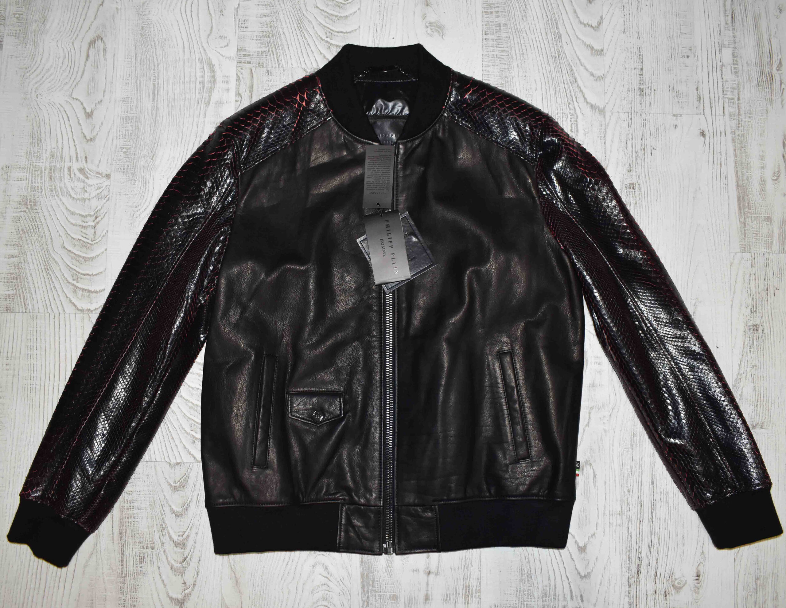 Philipp Plein Python Trim Leather Jacket