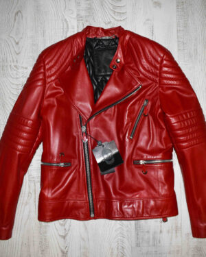 Philipp Plein Red Biker Leather Jacket