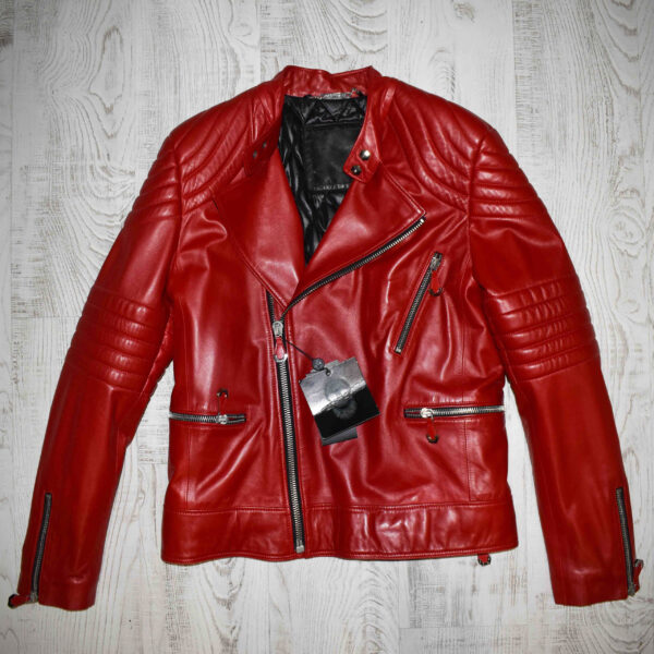 Philipp Plein Red Biker Leather Jacket