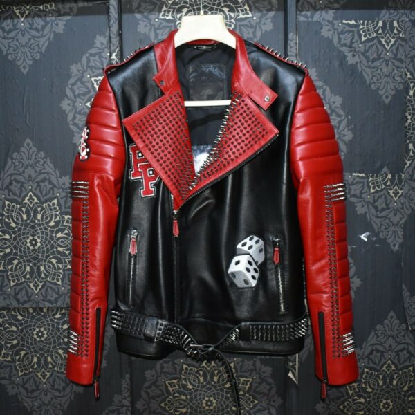 Philipp Plein Casino Biker Leather Jacket