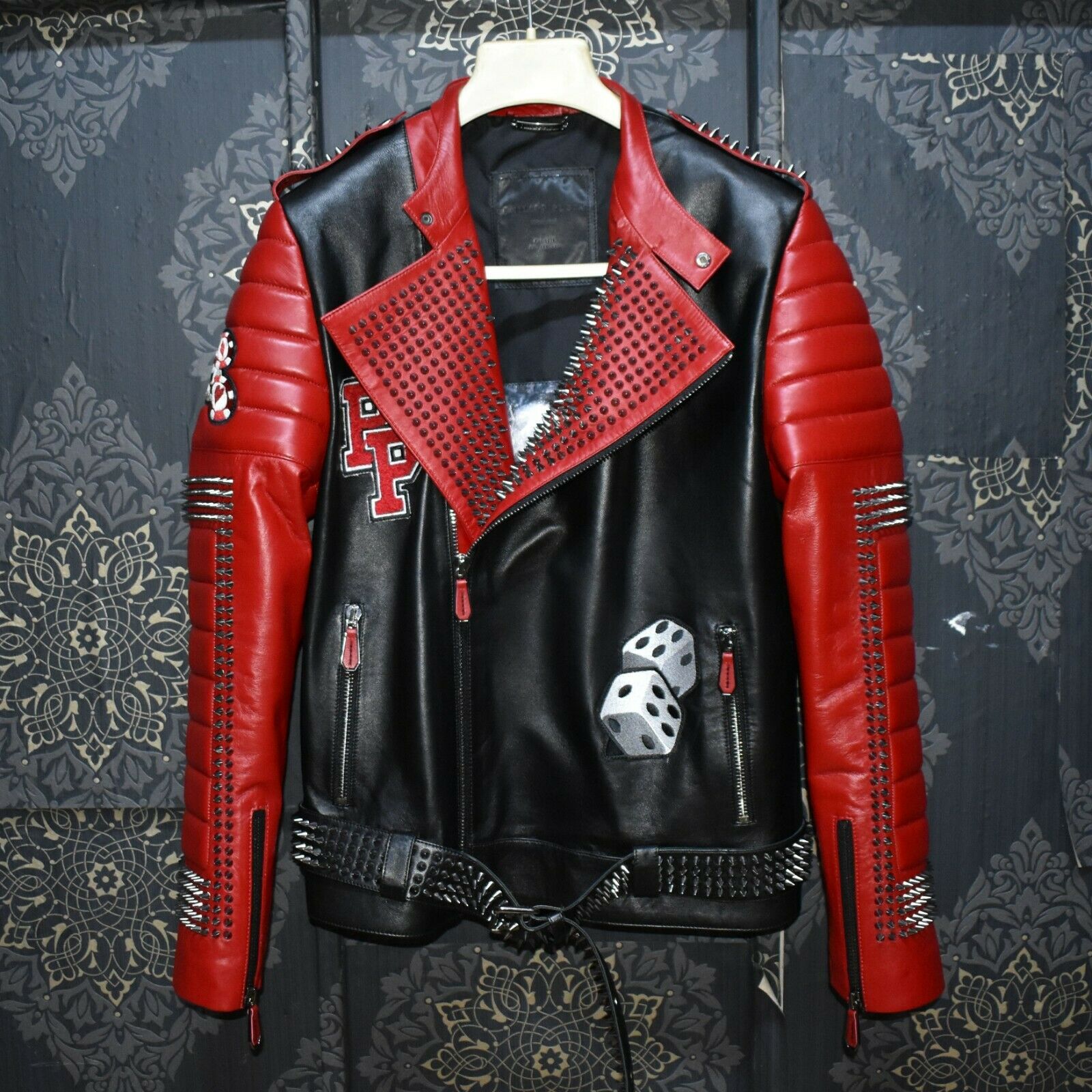 Philipp Plein Casino Biker Leather Jacket - Leather Guys