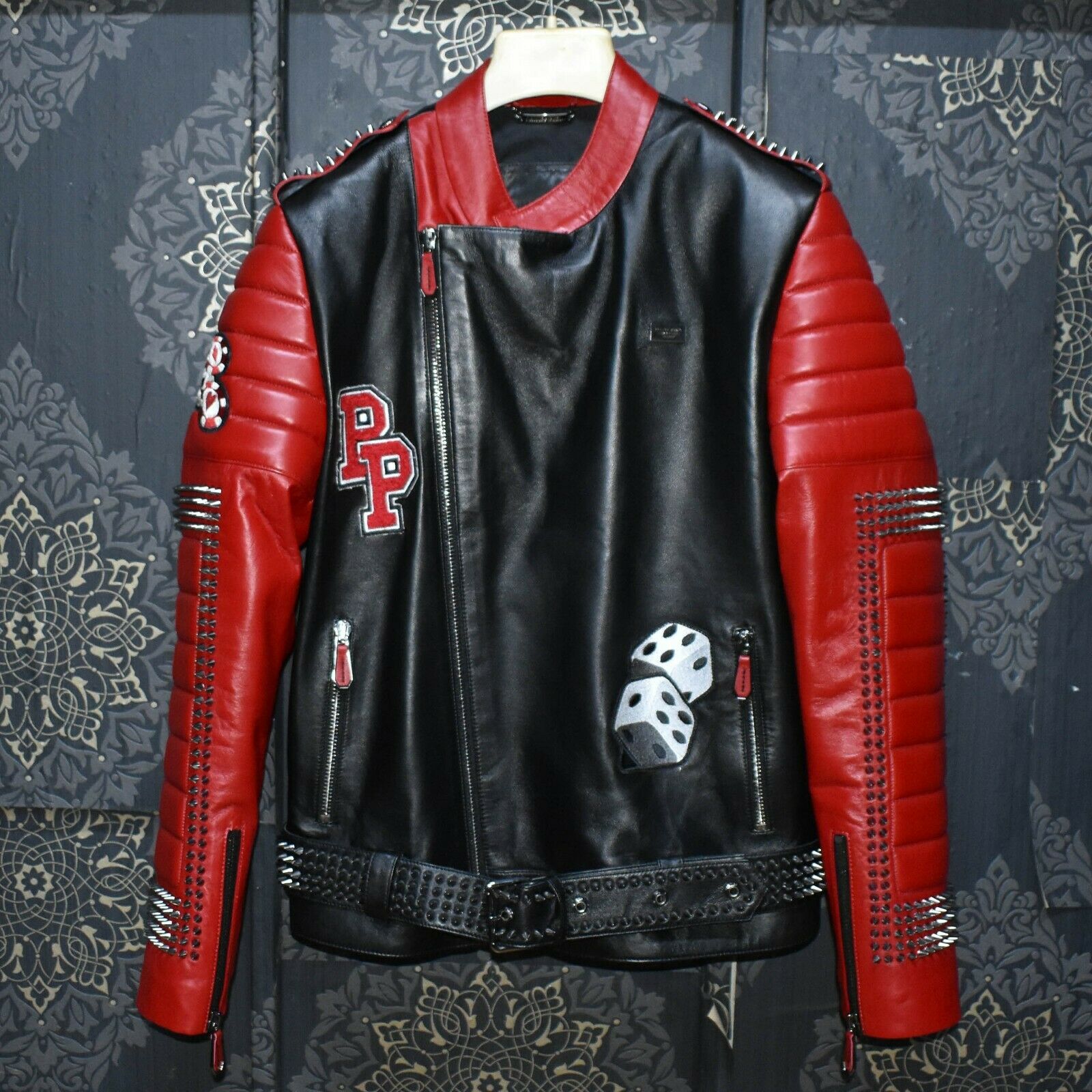 Philipp Plein Casino Biker Leather Jacket - Leather Guys