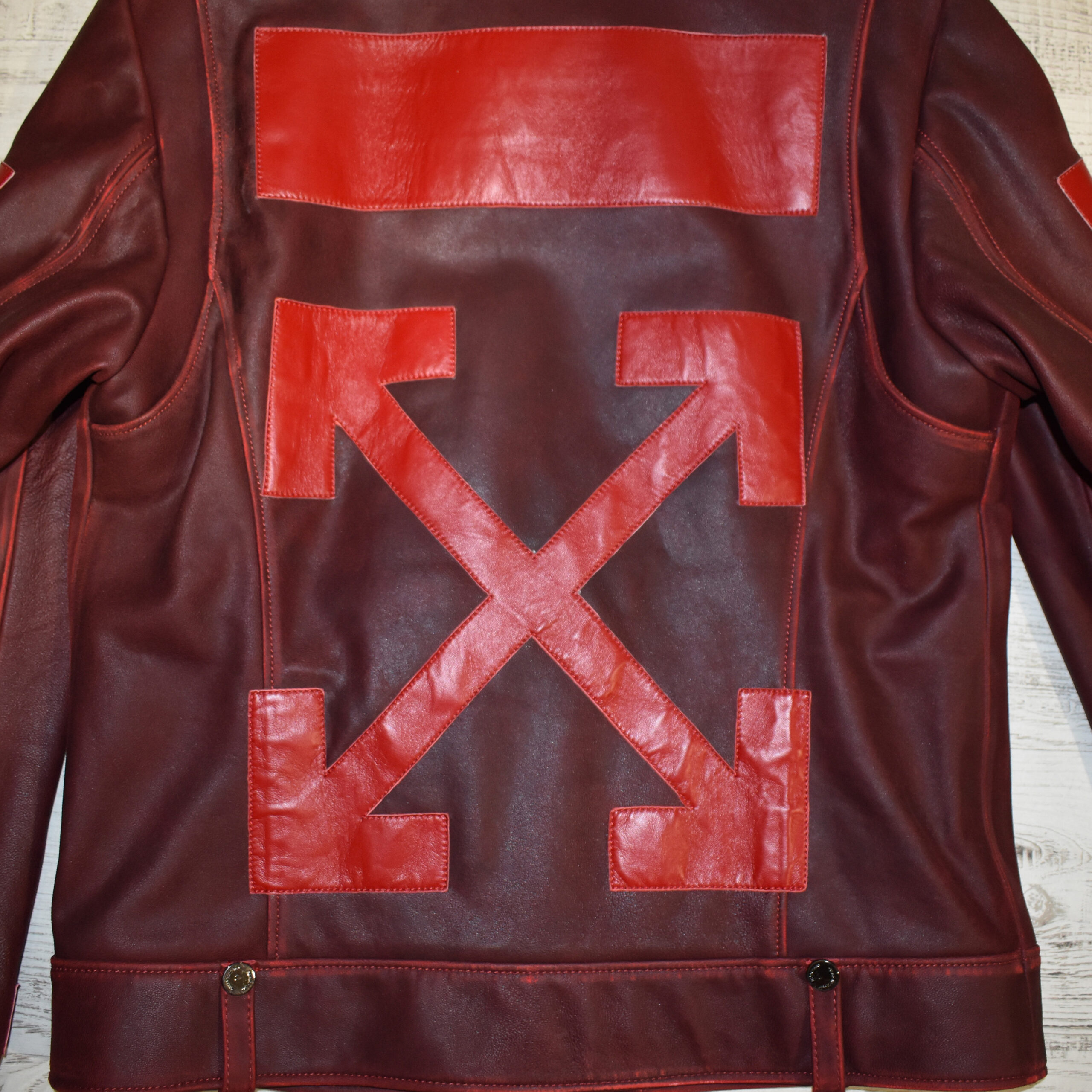 Off White Red Biker Leather Jacket - Leather Guys