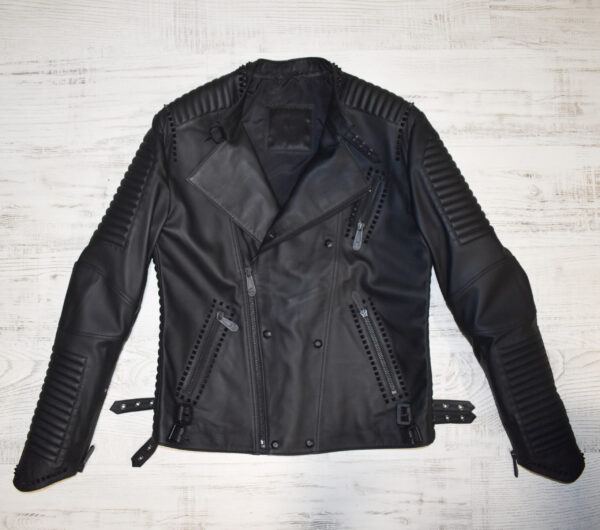Philipp Plein Matte Black Leather Biker Jacket