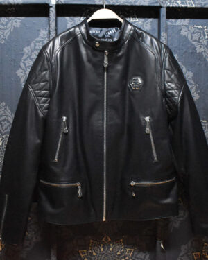 Philipp Plein Skull Embossed Leather Jacket