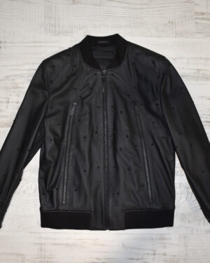 Philipp Plein Matte Black Leather Bomber Jacket