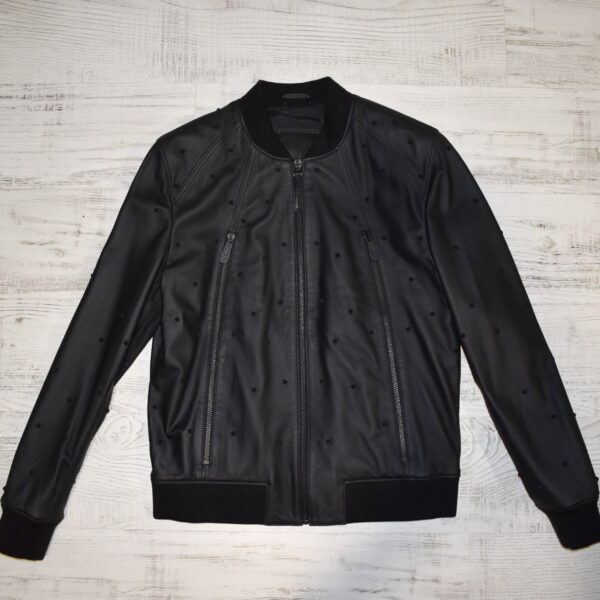 Philipp Plein Matte Black Leather Bomber Jacket