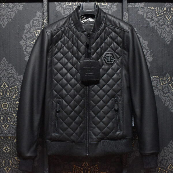 Philipp Plein Matte Black Quilted Leather Jacket