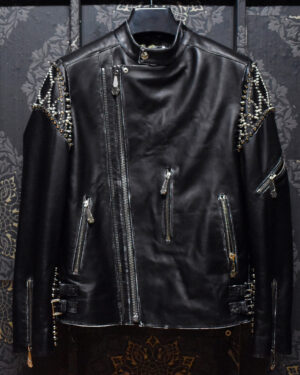 Philipp Plein Studded Biker Leather Jacket