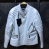 Philipp Plein White Biker Leather Jacket