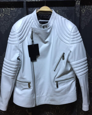 Philipp Plein White Biker Leather Jacket