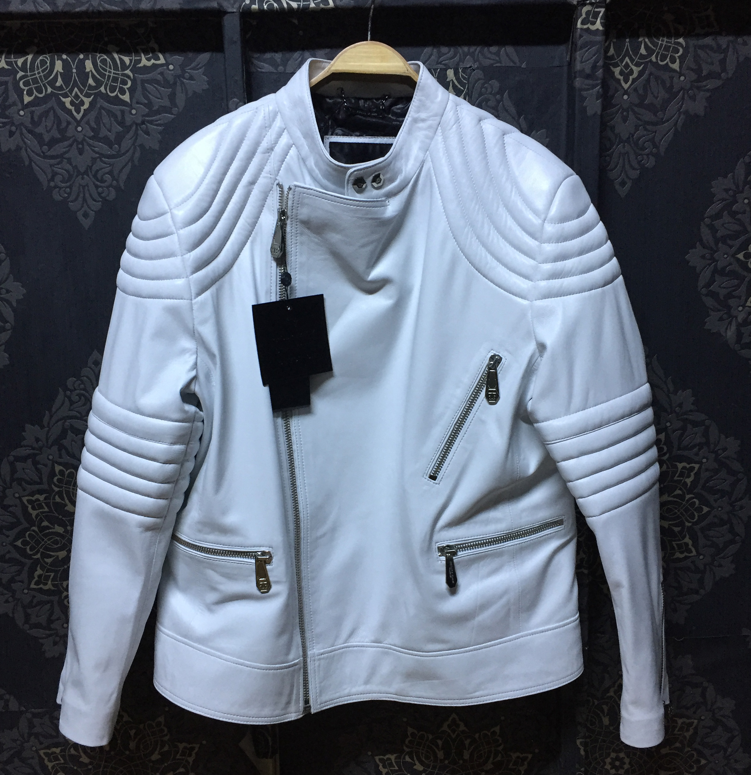 Philipp Plein White Biker Leather Jacket