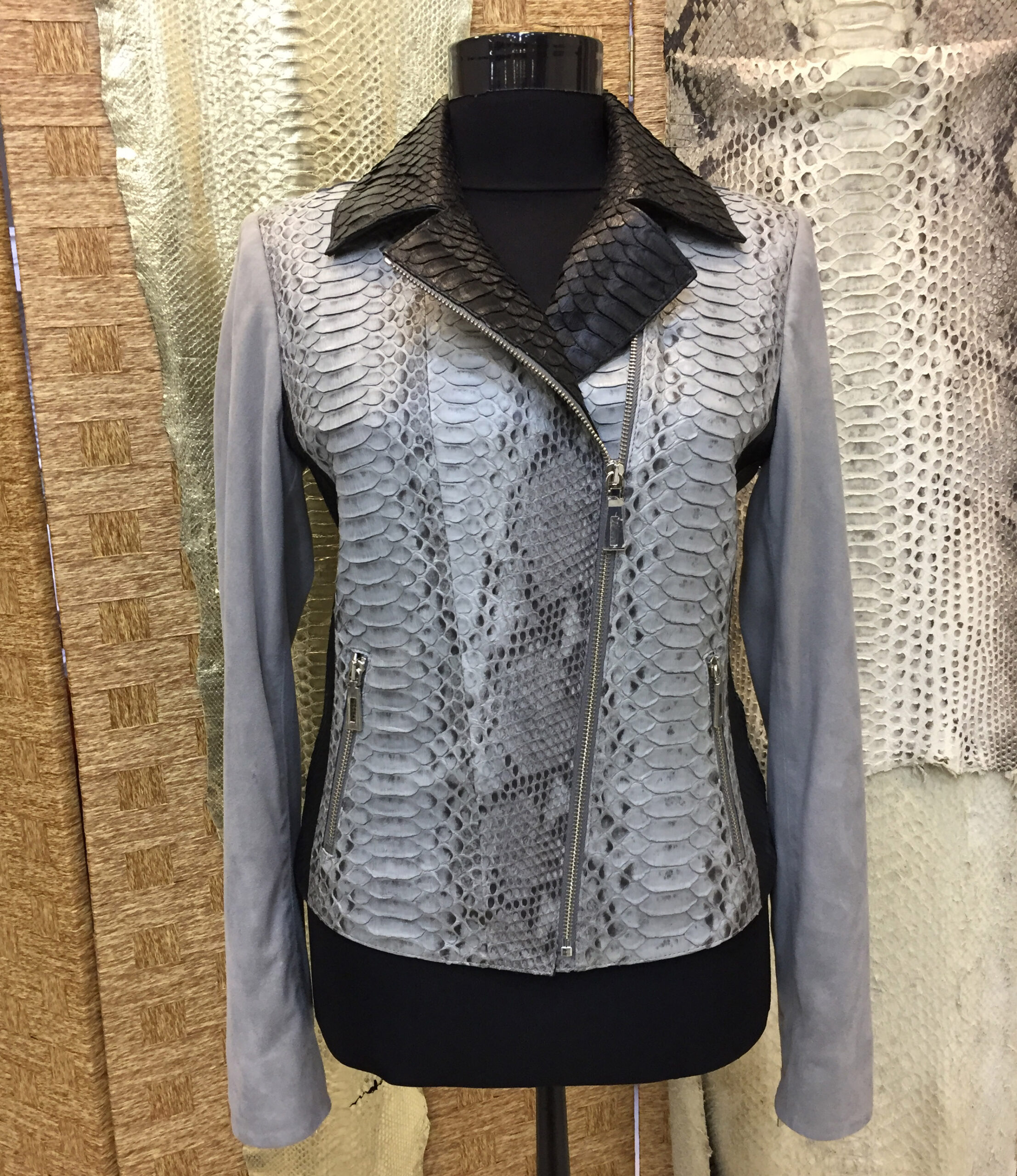 Womens White Snake Leather Jacket