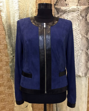 Womens Python Trim Suede Jacket