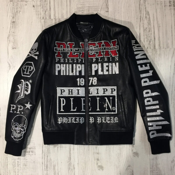 Philipp Plein Crystal Printed Leather Jacket