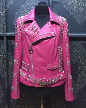 Philipp Plein Women's Pink Leather Biker Jacket