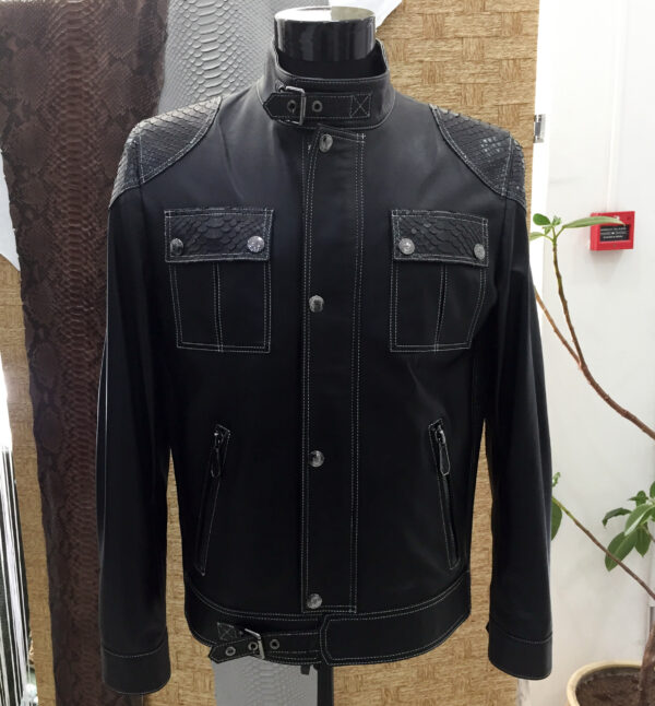 Real Python Trim Leather Jacket