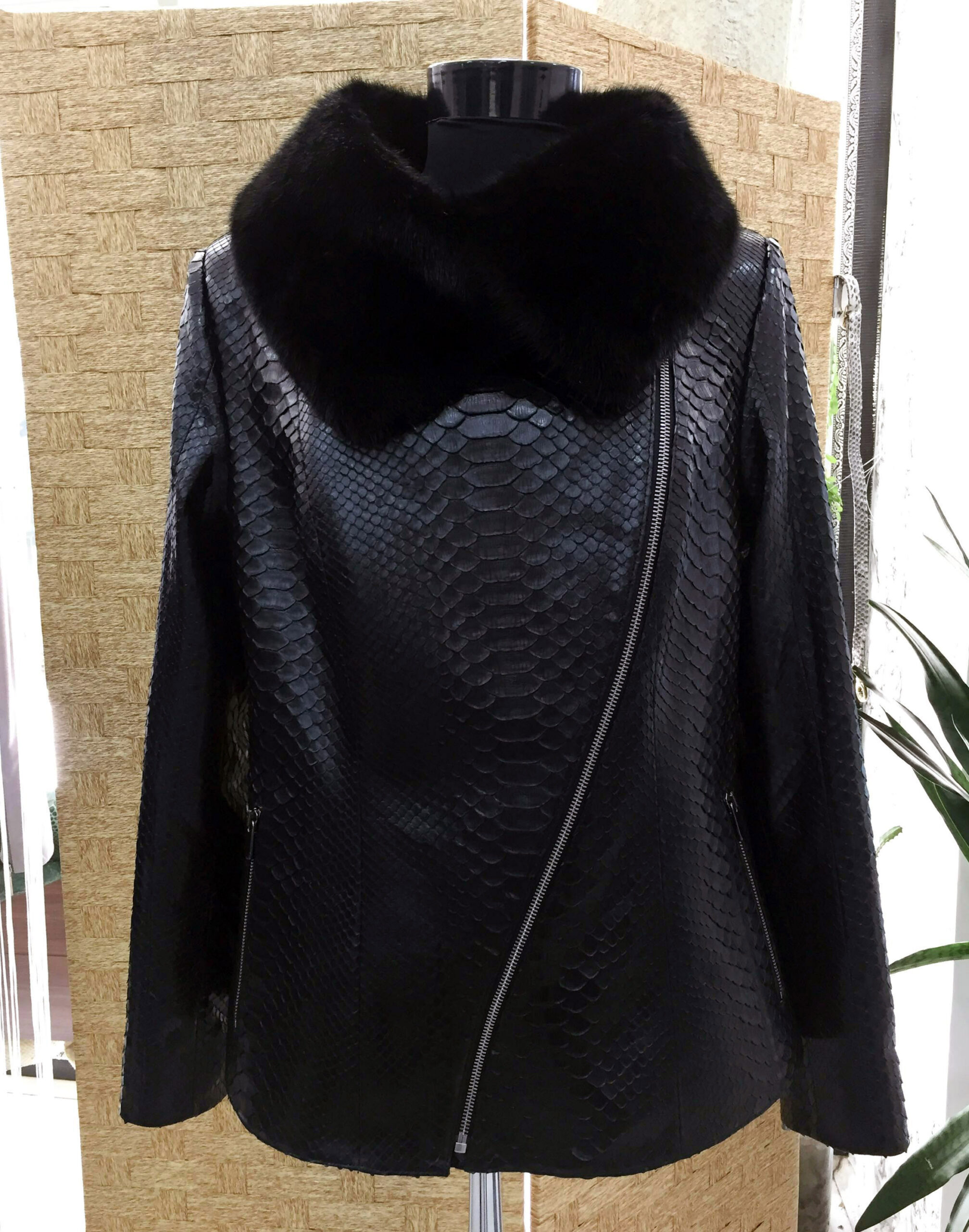 Womens Mink Fur Collar Python Jacket