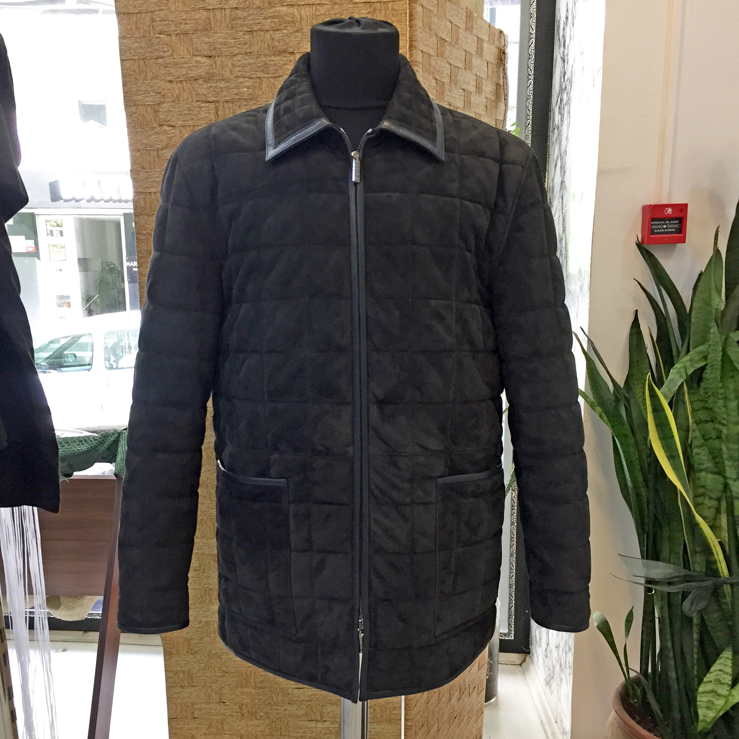 Grey Suede Quilted Coat