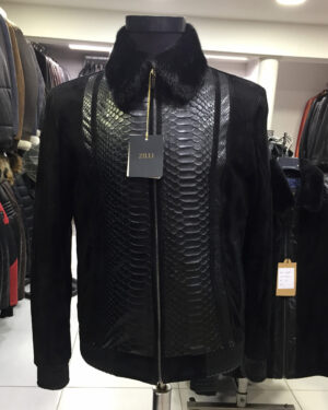 Snake Skin Suede Mink Fur Collar Jacket