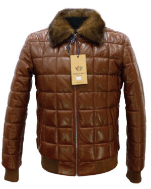 SR Mink Fur Collar Leather Jacket
