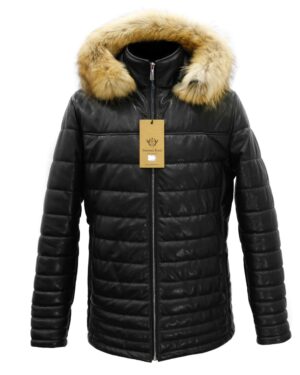 SR Leather Jacket With Racoon Fur Hoodie