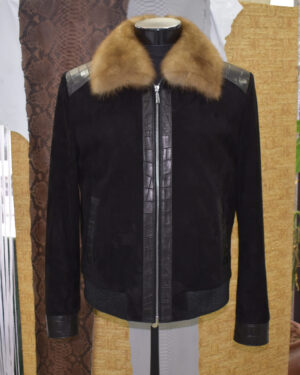 Sable Fur Collar Mouton Fur Lining Suede Jacket