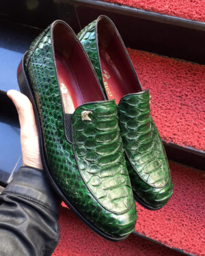 SR Green Python Loafer Dress Shoes