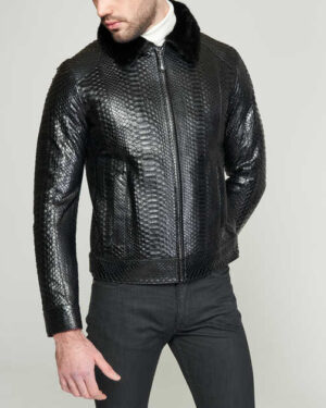 Python Skin Mink Fur Collar Jacket